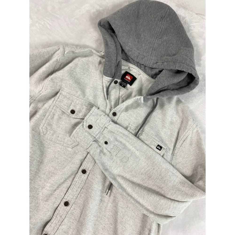 Quiksilver Hooded‎ Jacket Sweater Men Sz XL Light Gray Button Front Cotton Blend
